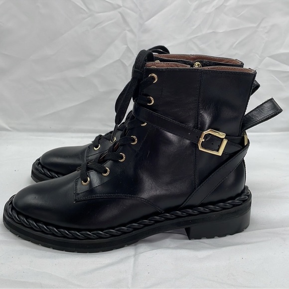 Louise et Cie Sabri Bootie Lug Sole Combat Black Leather Sz - Picture 7 of 10
